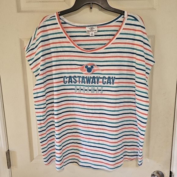 Disney Castaway Cay Bahamas Cruise Line Vacation Striped Boxy Top - Picture 1 of 5
